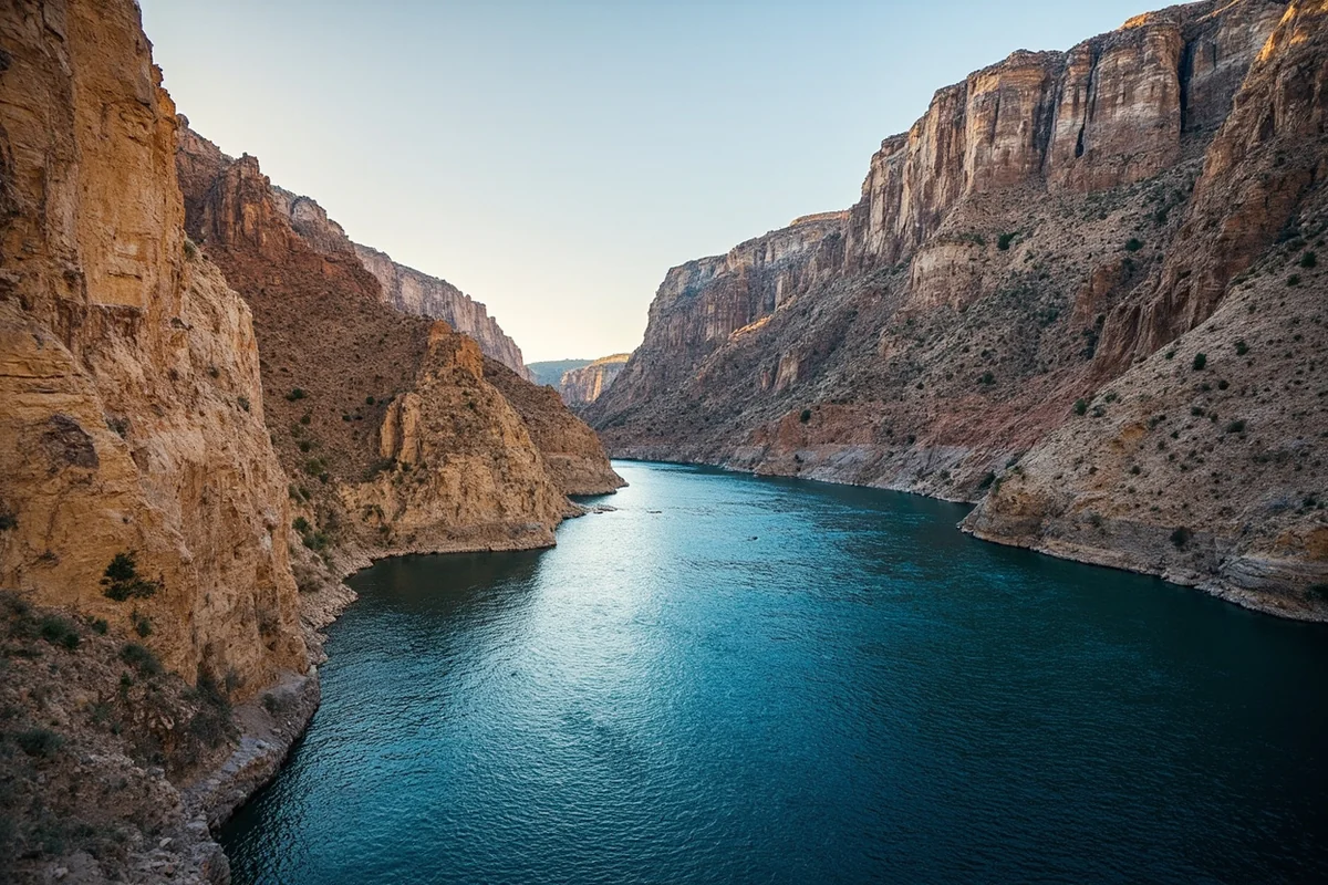 Gates of the Mountains canyon on the Missouri River with limestone cliffs rising from the water