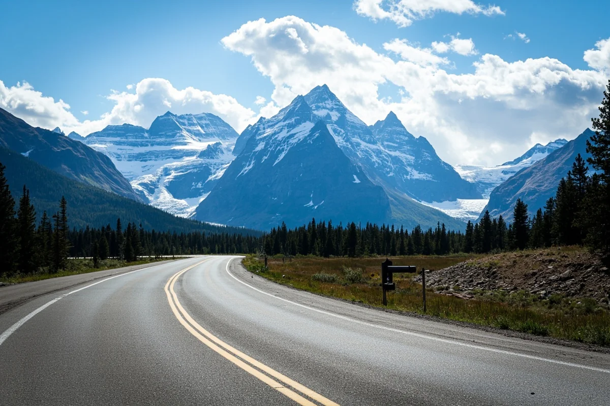 Going-to-the-Sun Road with mountain peaks and glaciers visible, classic viewpoint near Logan Pass