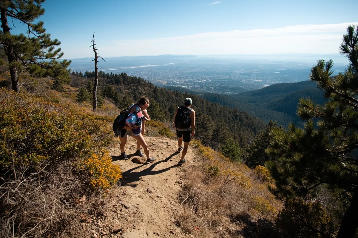 Hiking trail on Mount Helena with downtown Helena visible in the valley below