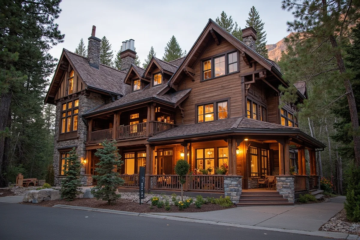 Historic Boulder Hot Springs Inn exterior, showing the Victorian-era facade and surrounding pines