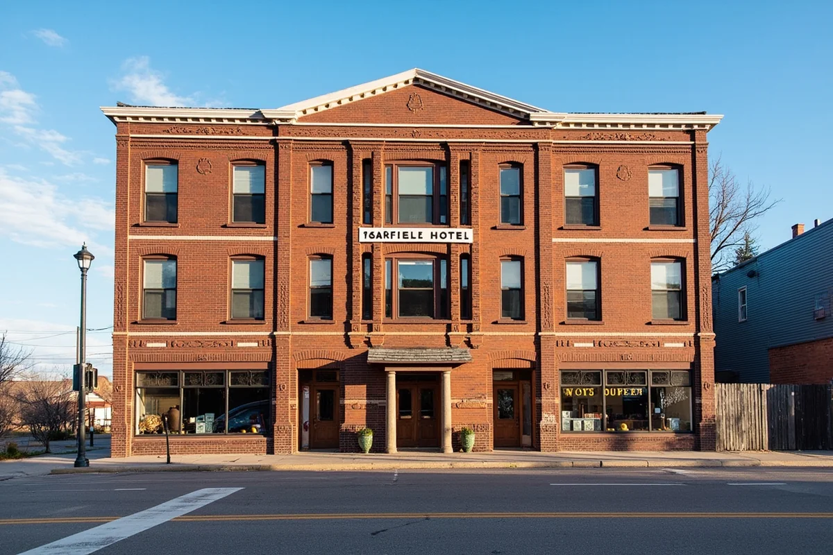 Historic Garfield Hotel building in Jordan Montana