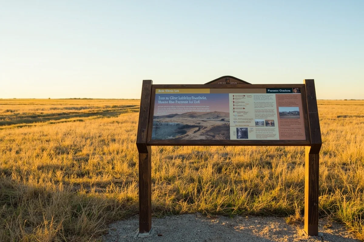 Historical marker at Rosebud Battlefield State Park, with interpretive signage visible against open grassland