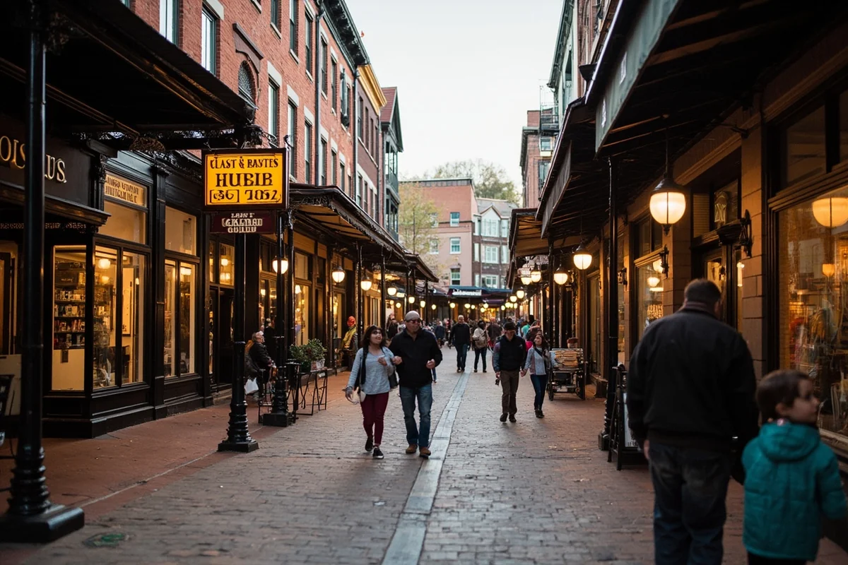 Last Chance Gulch pedestrian mall in downtown Helena with historic brick storefronts