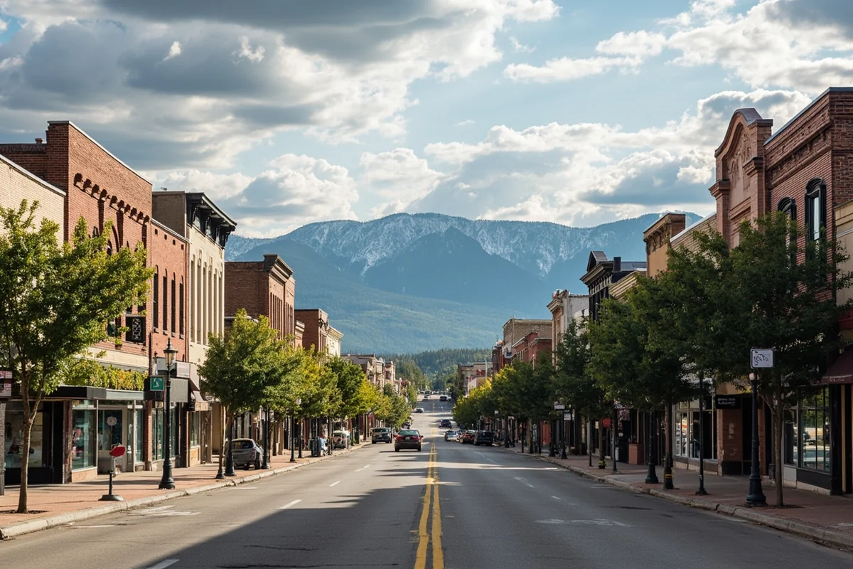 Main Street Jordan Montana showing historic buildings and wide open street