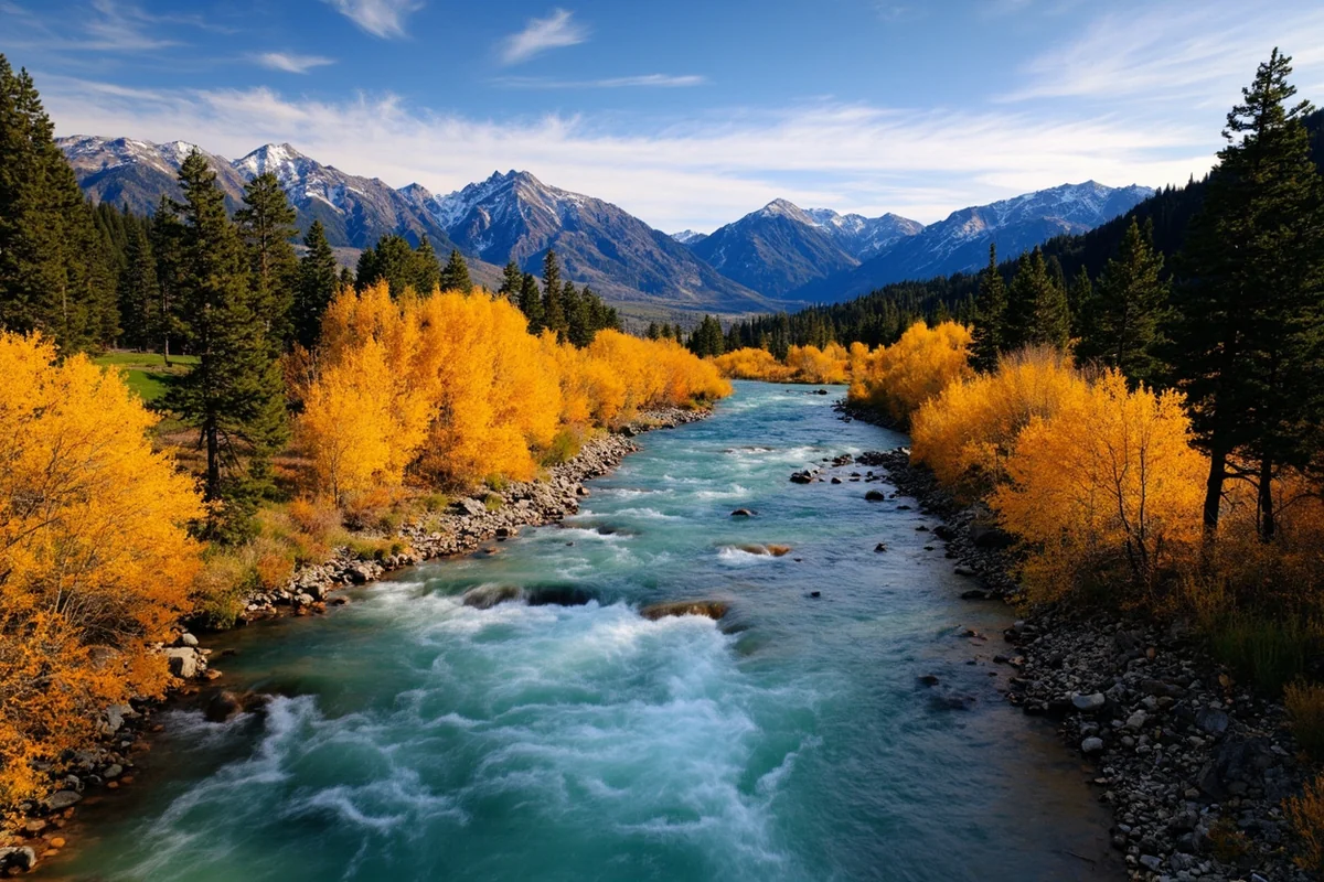 Paradise Valley with Yellowstone River and Absaroka Mountains in autumn