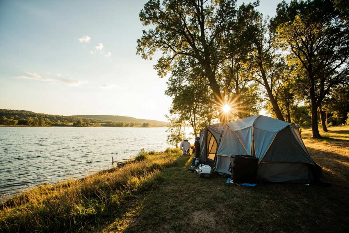 riverside campsite along the Missouri River in Roosevelt County with cottonwood trees and open sky