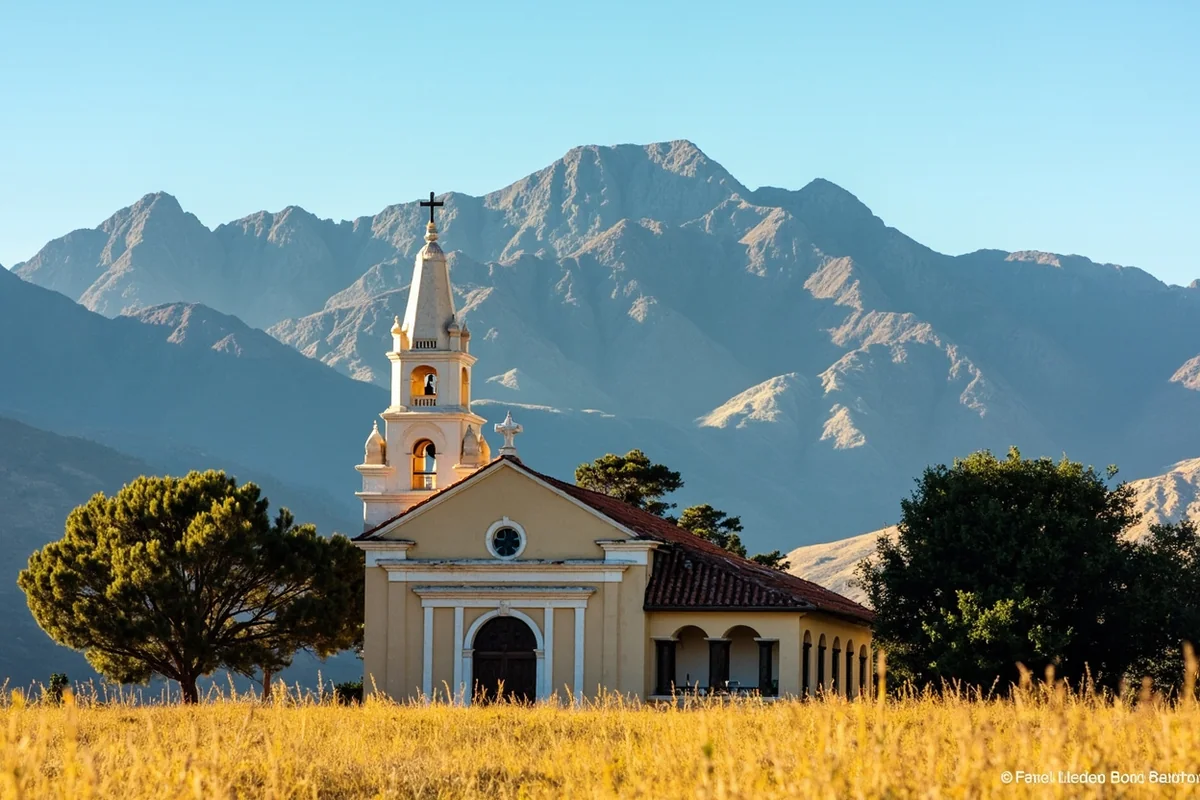St. Ignatius Mission historic church with the Mission Mountains rising dramatically behind it on a clear day
