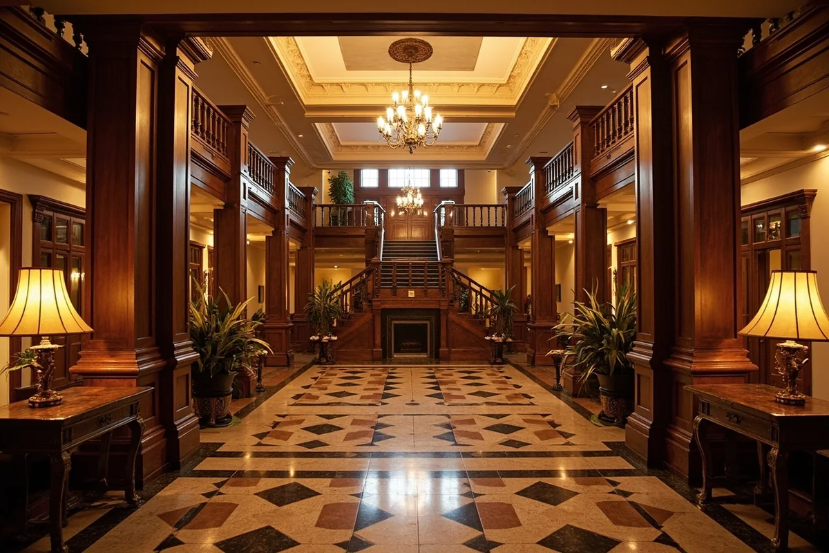 The grand interior lobby of the historic Finlen Hotel in downtown Butte