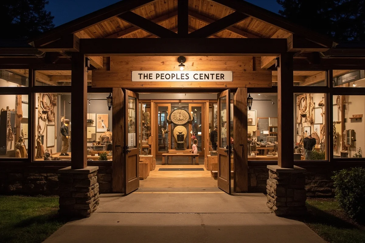 The Peoples Center museum in Pablo with traditional Salish and Kootenai cultural displays visible through the entrance