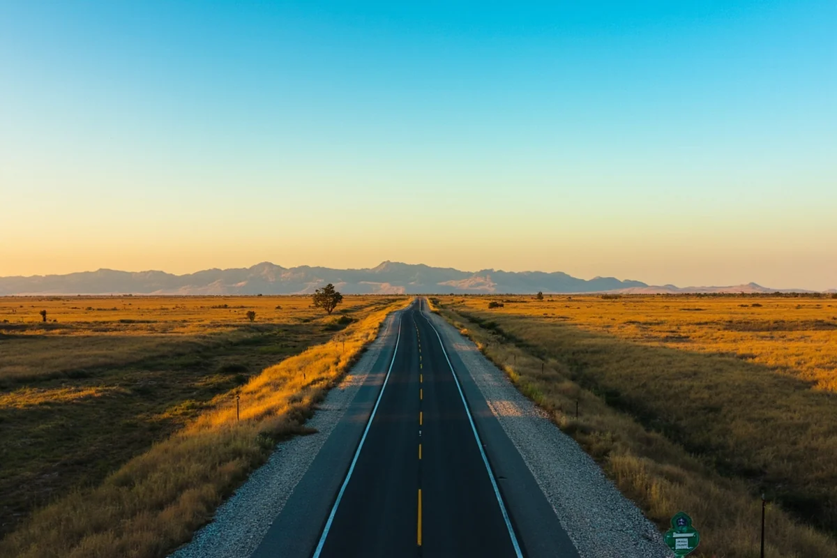 US Highway 2 Hi-Line stretching west through Liberty County with mountains faintly visible in the distance