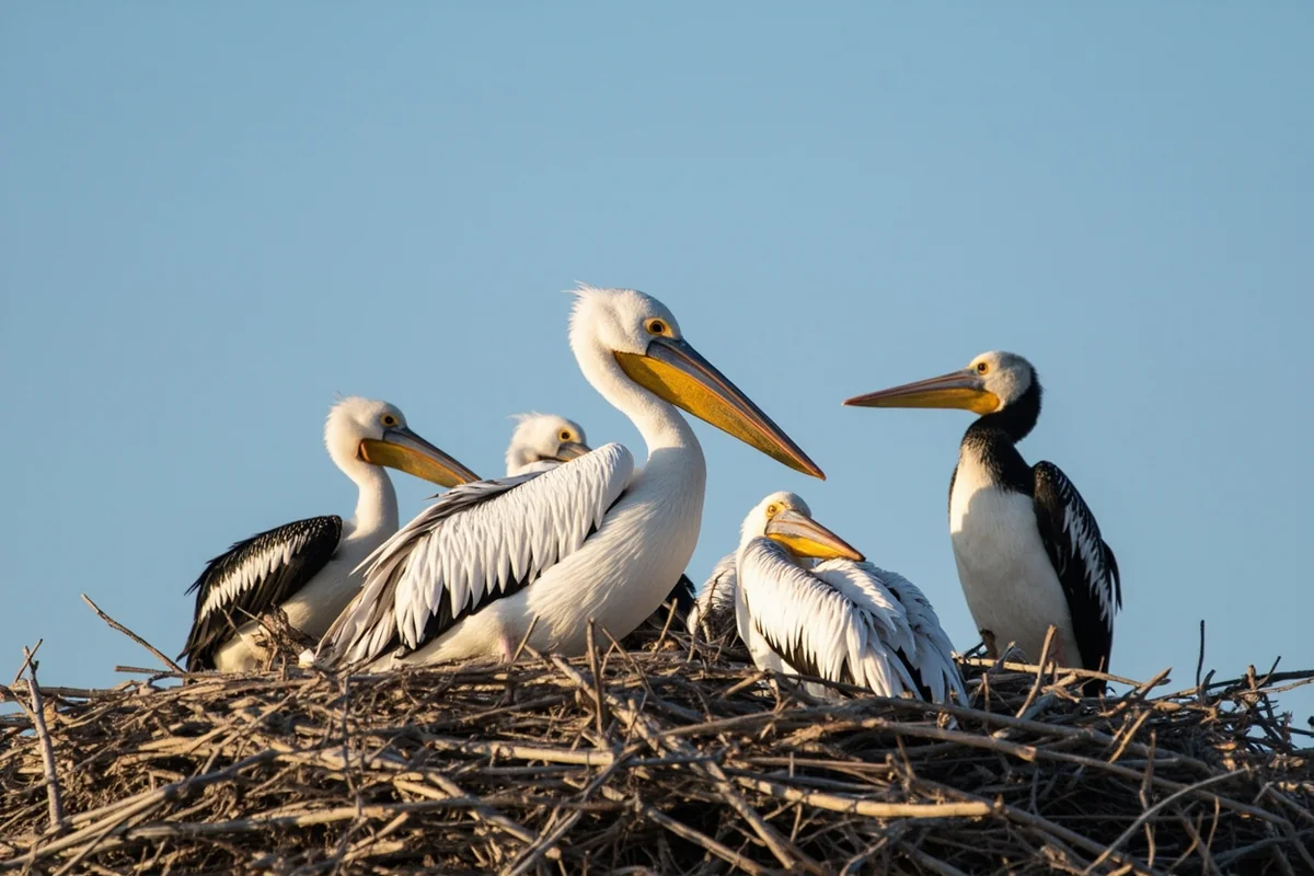White pelicans and cormorants nesting at Medicine Lake National Wildlife Refuge