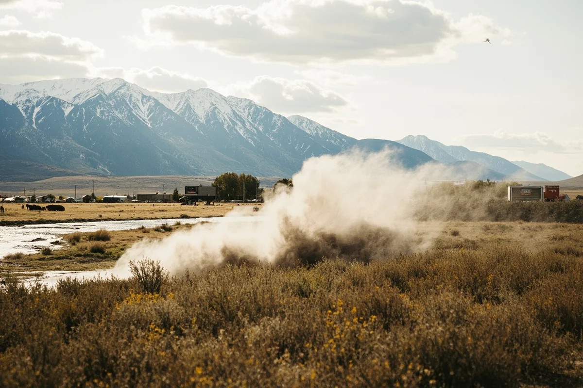 Windy conditions in Livingston Montana with the Absaroka Range in background