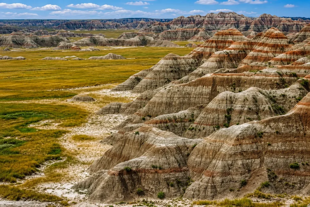 Badlands terrain of the Two Medicine Formation near Bynum, Montana showing exposed sedimentary rock layers