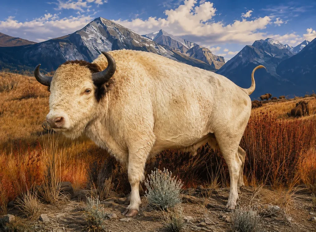 Big Medicine, a mounted white bison, on display at the Montana Heritage Center