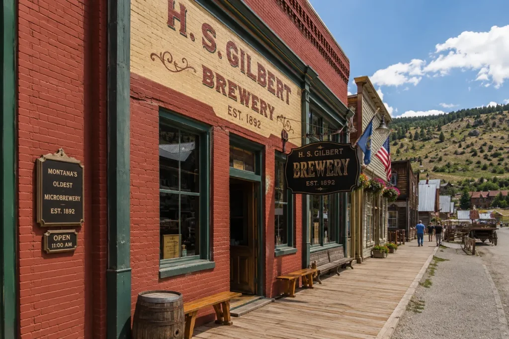 Virginia City Montana H.S. Gilbert Brewery exterior showing Montana's first brewery building on Main Street