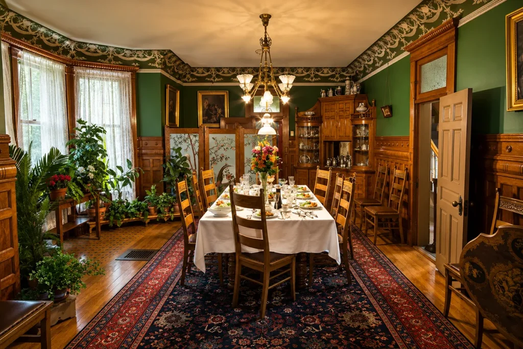 Interior of the historic Kohrs ranch house showing preserved 19th-century furnishings at Grant-Kohrs Ranch