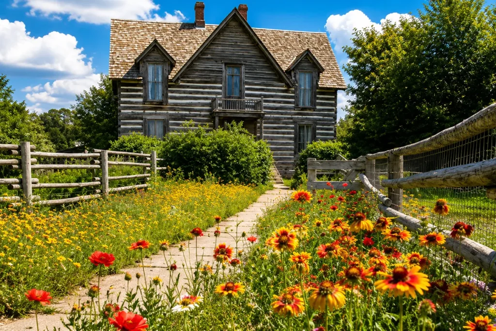 Living History Farm exhibit at Museum of the Rockies showing a restored 1890s Montana homestead