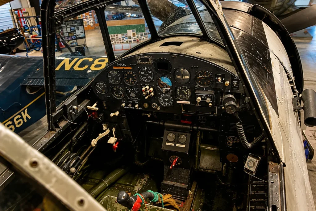 Vintage aircraft cockpit interior at Museum of Mountain Flying in Missoula, Montana