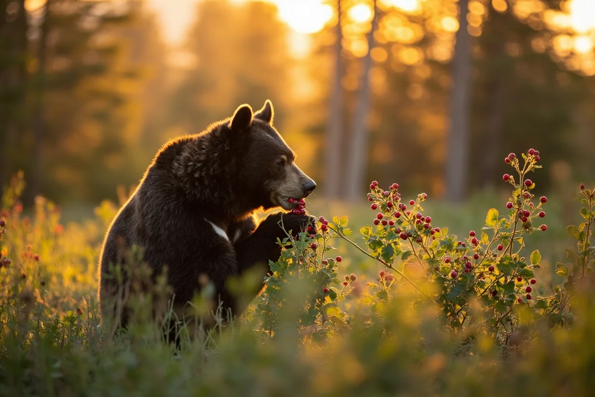 A black bear in a huckleberry patch in the Lolo National Forest near Missoula, Montana