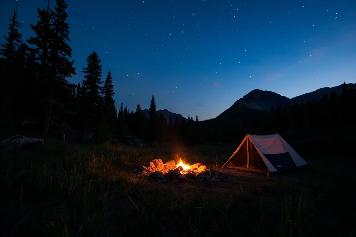 A dispersed camping spot in the Pioneer Mountains with a tent and fire ring, Beaverhead-Deerlodge National Forest