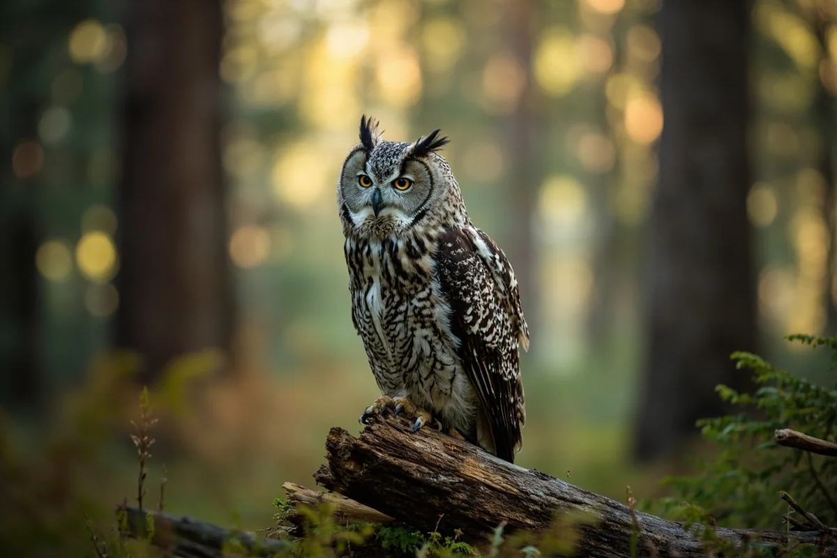 A great grey owl perched on a snag in old-growth forest in the Yaak Valley of northwest Montana