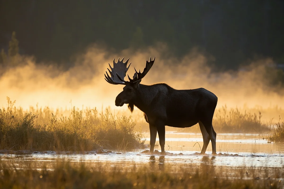 A moose standing in a willow marsh in the Swan Valley, Flathead National Forest Montana