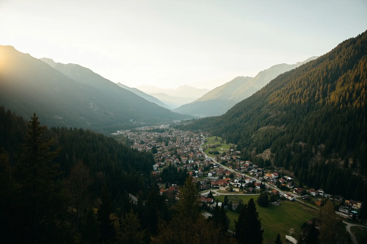 Aerial view of Philipsburg, Montana surrounded by mountains with nearby ghost town locations