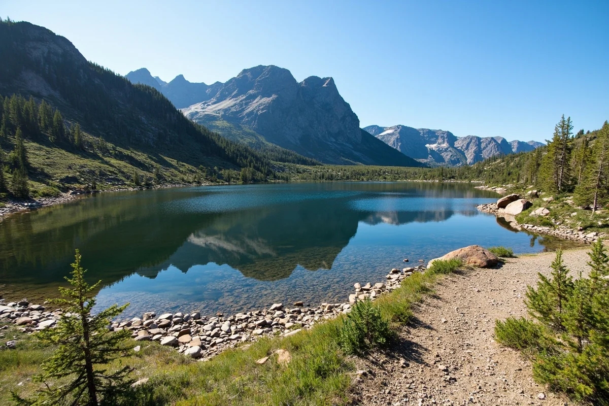 Alpine lake and trail in the Jewel Basin Hiking Area near Swan Lake