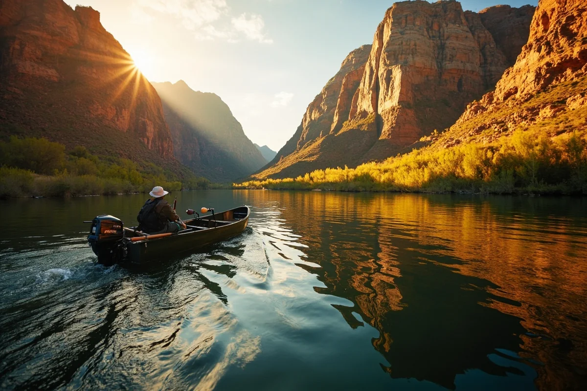 Angler fly fishing from a drift boat on the Smith River in Montana
