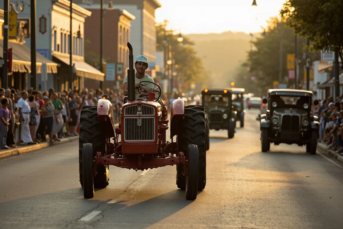 Antique tractor and vehicle parade during Pioneer Days at Pioneer Town in Scobey, Montana