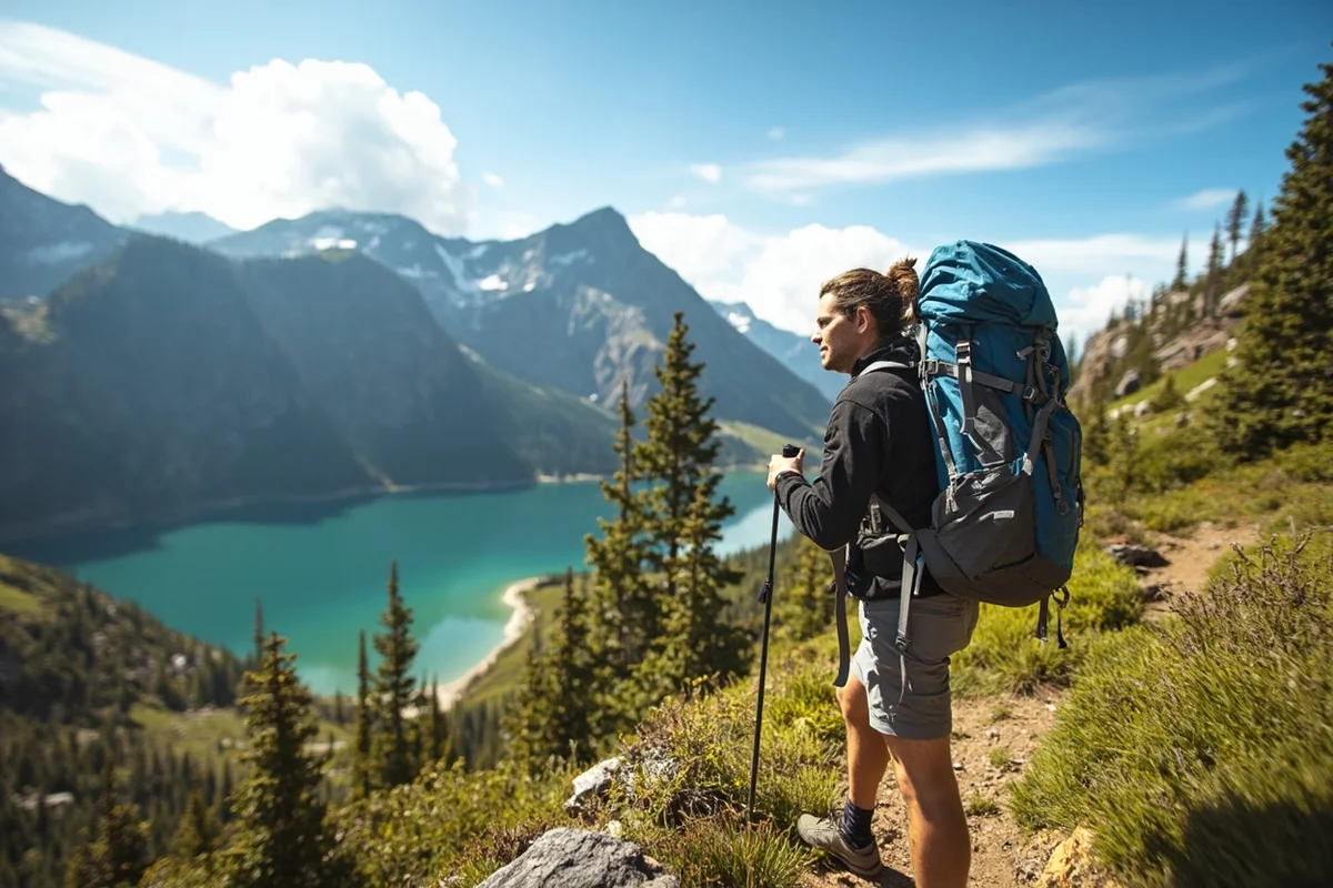 Backpacker hiking toward Fossil Lake along the Beaten Path trail in the Beartooth Mountains
