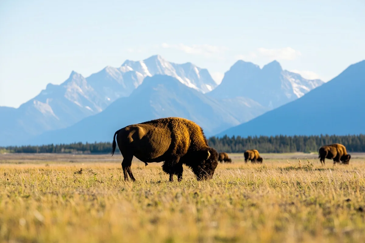 Bison in the Buffalo Paddock near the entrance to Waterton Lakes National Park