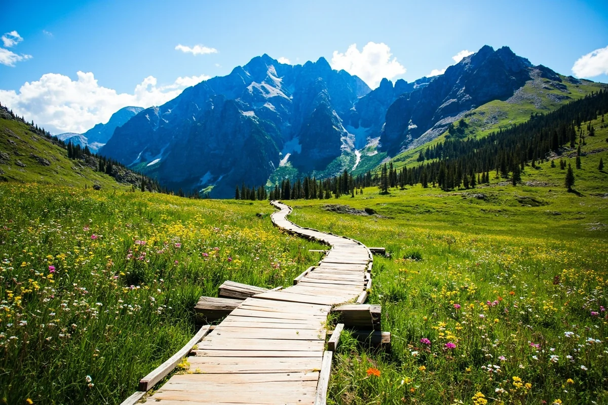 Boardwalk trail through the Hanging Gardens wildflower meadow near Logan Pass