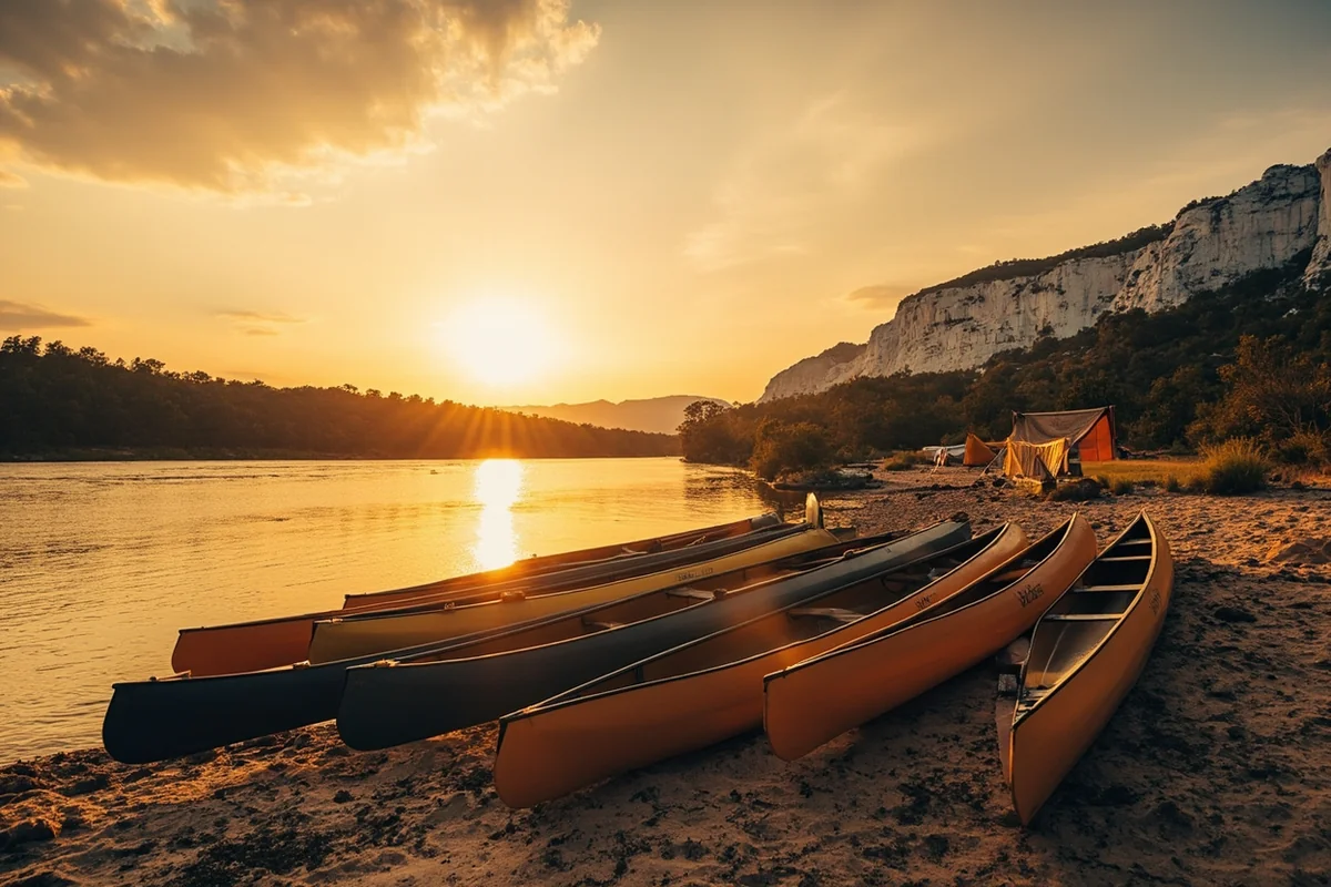 Canoes camped along the White Cliffs section of the Missouri River in Montana