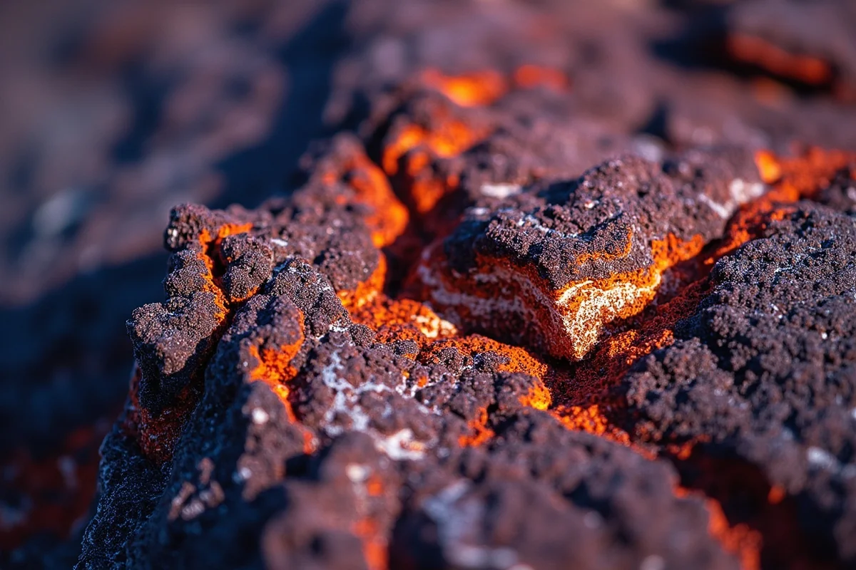 Close-up of dark reddish shonkinite volcanic rock formations along the Dearborn River canyon in Montana