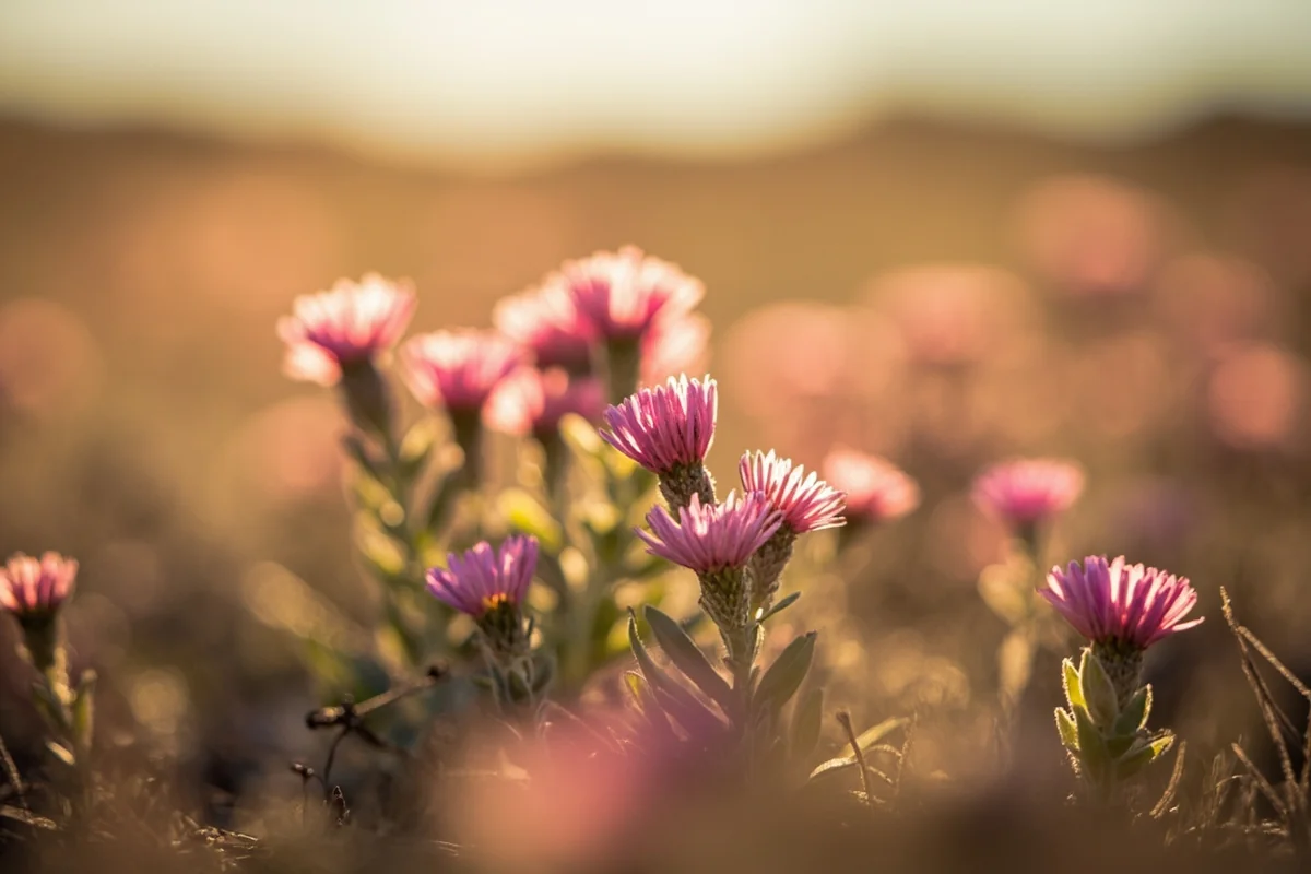Close-up of small pink bitterroot flowers blooming in the Bitterroot Valley, Montana