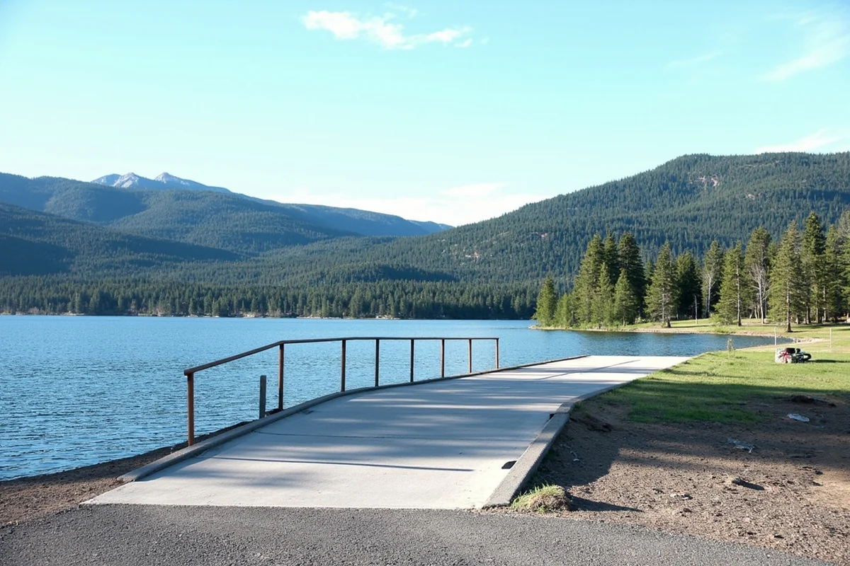 Concrete boat ramp on the western shore of Little Bitterroot Lake