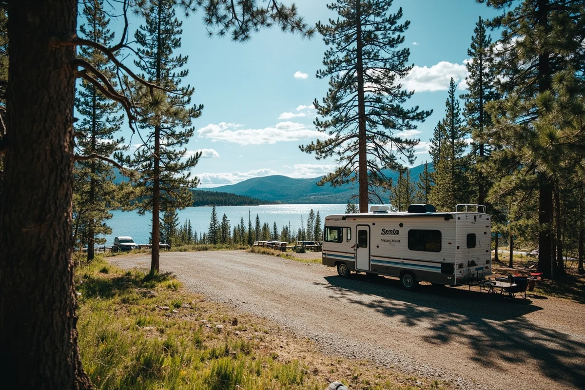 Developed campsite at Logan State Park on Middle Thompson Lake with an RV