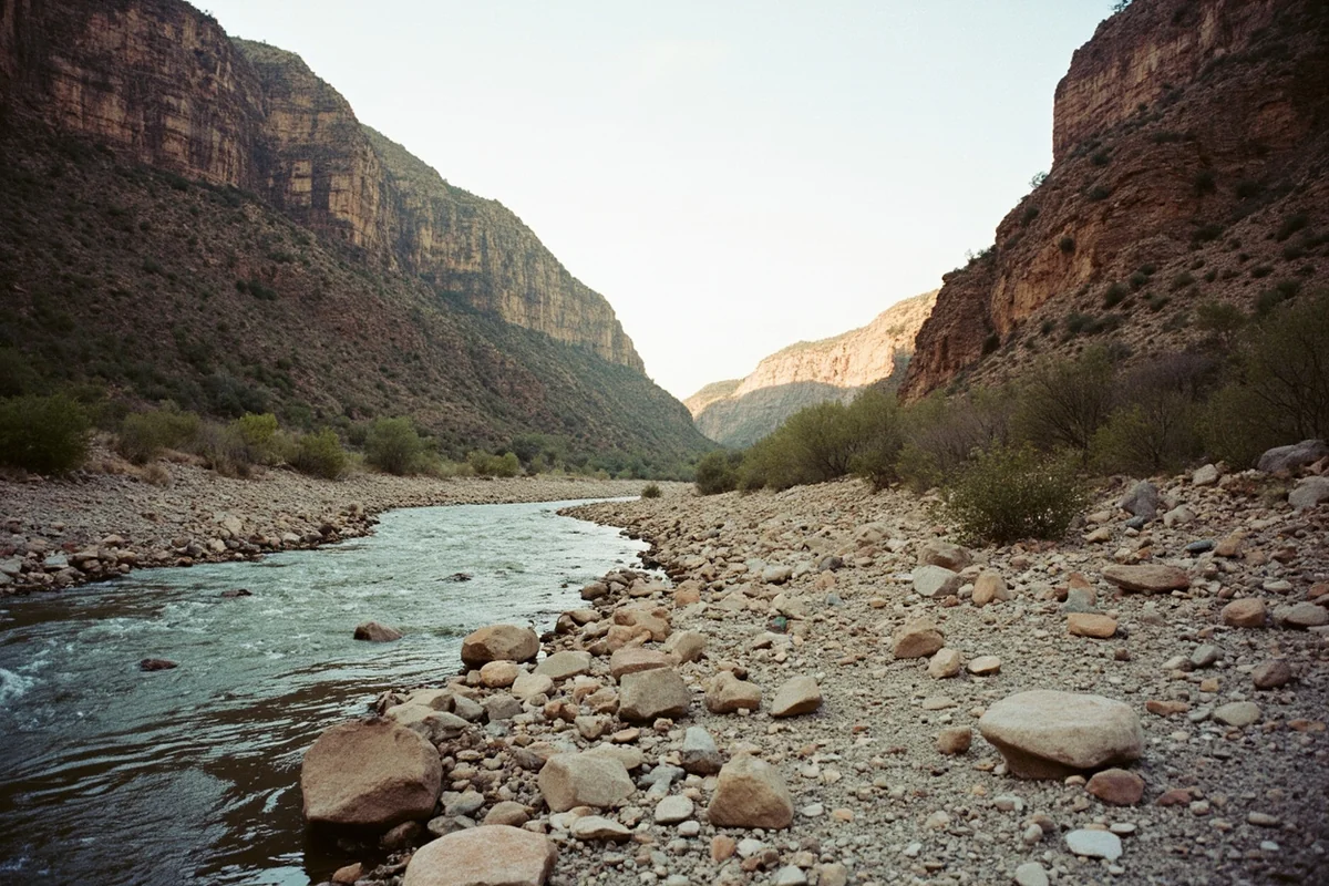 Dry riverbed above Natural Bridge Falls where the Boulder River flows underground during low water
