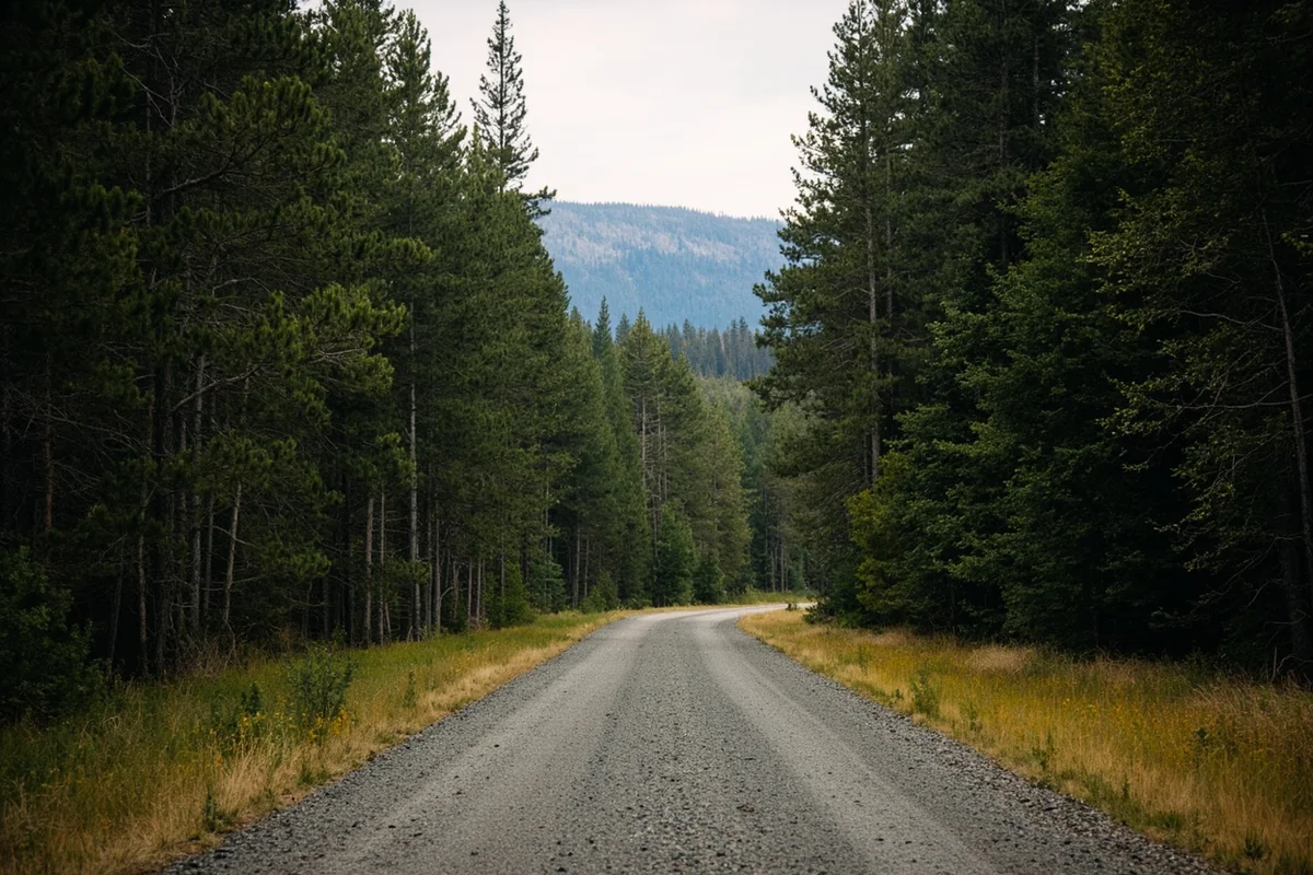 Empty forest road leading toward Loon Lake in the Kootenai National Forest