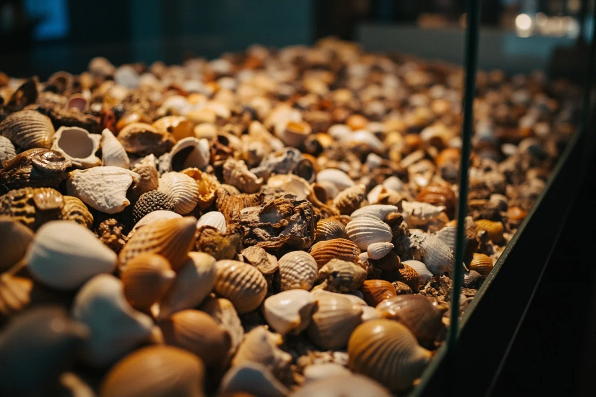Extensive seashell collection on display at Mac's Museum within Powder River Historical Museum in Broadus, Montana