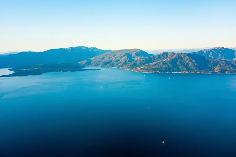 flathead lake montana aerial view with mission mou 1 - Flathead Lake, Montana: Complete Guide to the Lake Itself