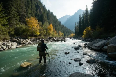 fly fisherman wading the gallatin river in a canyo 1 - Gallatin River Montana: Complete Fishing & Float Guide