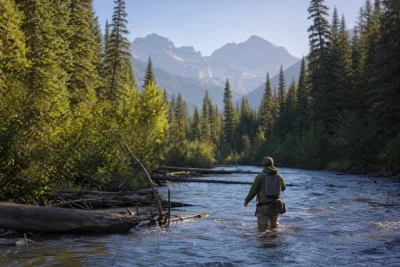 fly fisherman wading the swan river through heavil 1 - Swan River Montana: The Complete Guide
