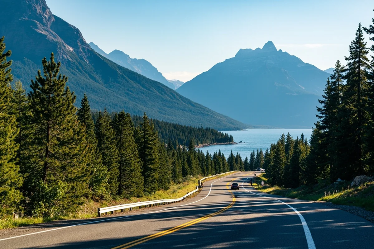 Going-to-the-Sun Road running along the south shore of Lake McDonald