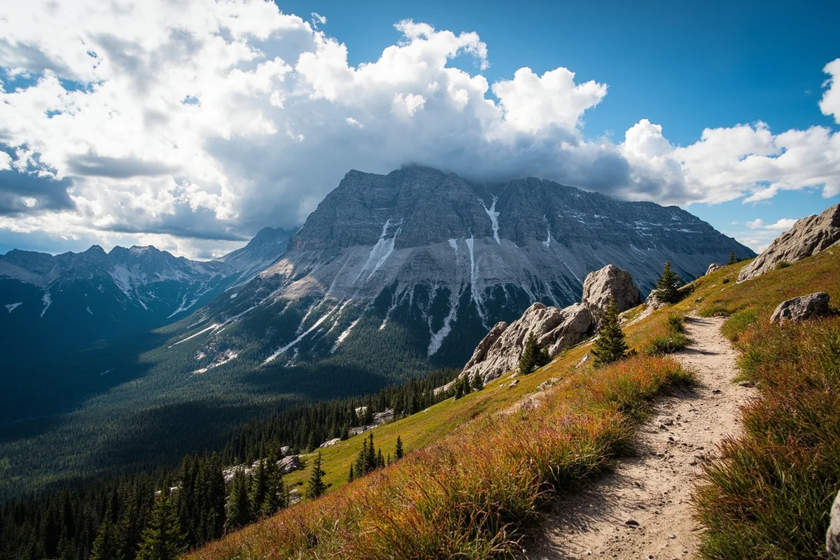 Granite Peak visible from the trail near Mystic Lake in the Beartooth Mountains