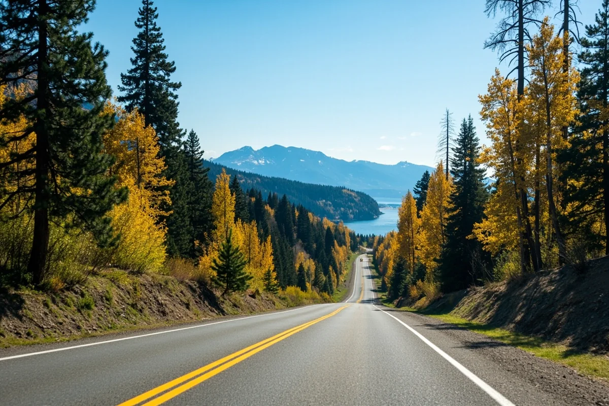 Highway 83 running through the Clearwater Chain of Lakes near Lake Alva Montana