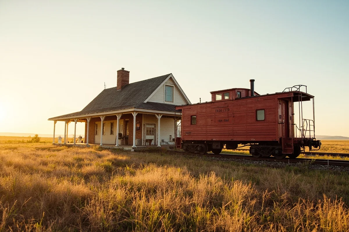 Historic Burlington Northern train depot and caboose at Prairie County Museum in Terry, Montana