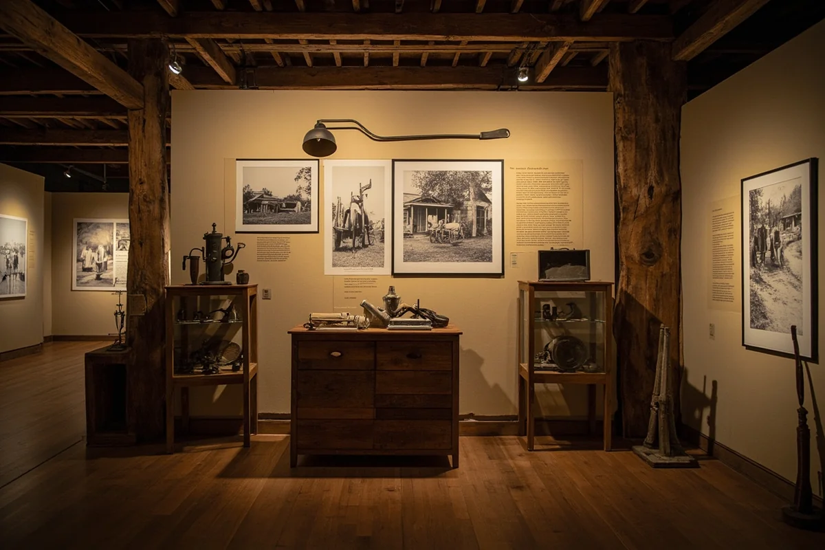 Historic homestead-era photographs and farming equipment on display at Central Montana Museum in Lewistown