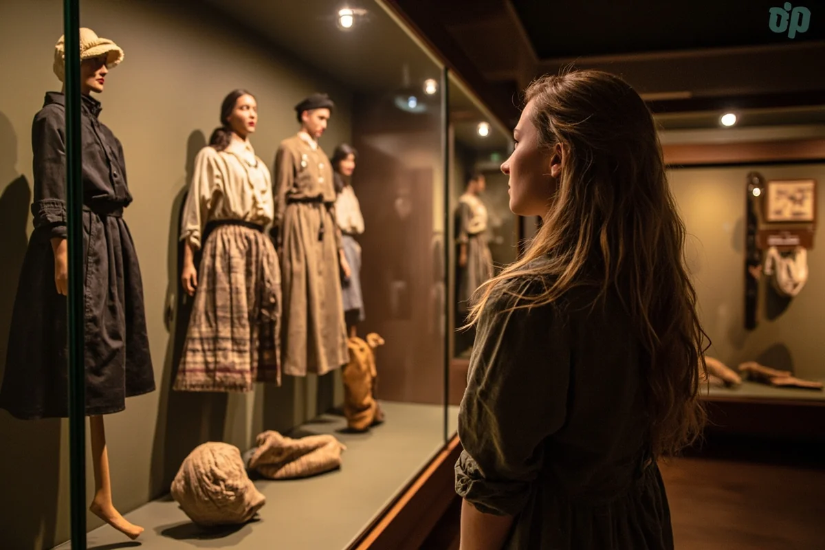 Historic homesteader clothing and photographs on display at Judith Basin County Museum in Stanford, Montana